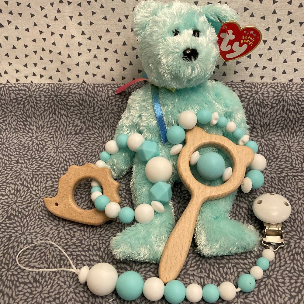 Silicone/Wood Pacifier/Dummy Leash/Clip+Chew Rings